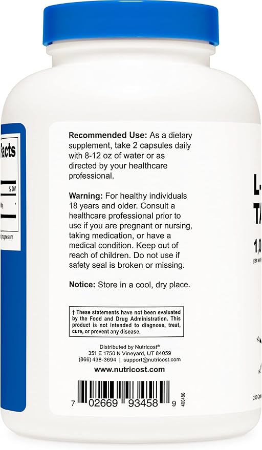 Nutricost L-Carnitine Tartrate 500mg, 240 Capsules - 1000mg Per Serving (3 Bottles)