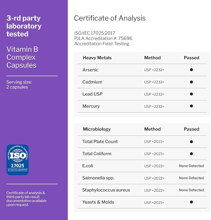 Vitamin B-Complex Capsules B1 B2 B2 B3 B3 B5 B5 B6 B6 B7 B7 B9 B9 B12, B12, Biotin, 60 Capsules