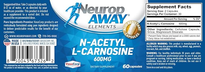 NeuropAWAY Elements N-Acetyl-L-Carnosine 600mg 60CT Acid