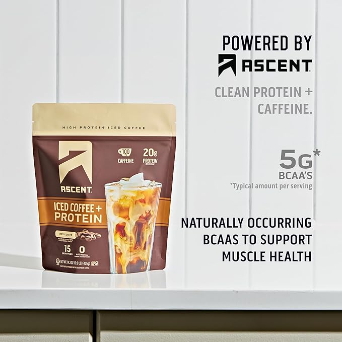 Ascent Iced Coffee Protein Powder 20 g 100 mg 15 Servings