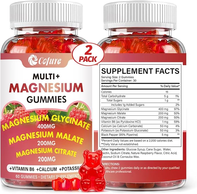 Magnesium Glycinate 400mg, Citrate 200mg, Malate 200mg, Triple B6- Vegan, 120 Raspberry