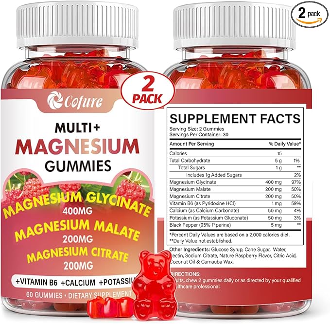 Magnesium Glycinate 400mg, Citrate 200mg, Malate 200mg, Triple B6- Vegan, 120 Raspberry
