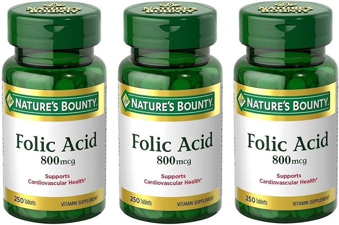 Folic Acid 800 mcg Tablets Maximum Strength, 3 Bottles (250 Count)