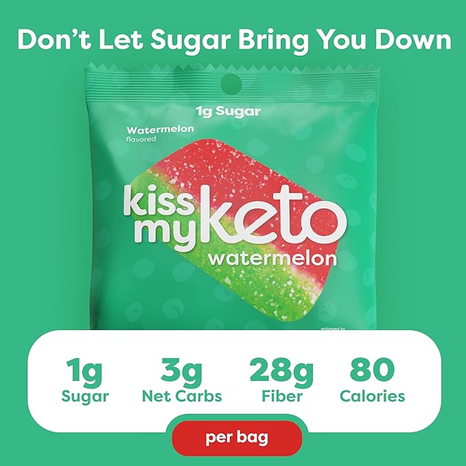 Kiss My Keto Gummies Candy – Low Carb Watermelon Candy Gummy, Keto Snack Pack – Healthy Candy Gummys – Vegan Candy, Keto Gummy Candy – Keto Candy Gummies (6-pack)
