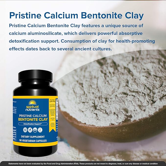 Pristine Calcium Bentonite Clay | Whole Body Detoxification, Featuring Calcium Aluminosilicate | Non-GMO, Vegan | 90 Capsules