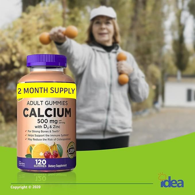 Kirkland Signature Calcium Gummies 500 mg with D3 & Zinc, Bone Health, 120 Gummies (1 Pack) Bundle with Exclusive Vitamins & Minerals - A to Z - Better Idea Guide