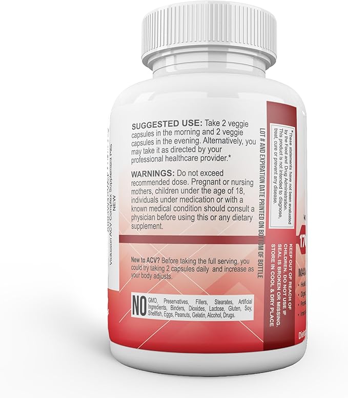 Vicksson Apple Cider Vinegar Pills 1700 mg of ACV with Garlic, Ginger, Lemon & Honey for Weight, Detox, Cleanse, Appetite, Bloating, Metabolism & Immune Support | 120 Capsules
