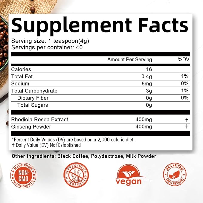 Mutsweet Rhodiola Rosea Instant Coffee Mix 40 Servings,