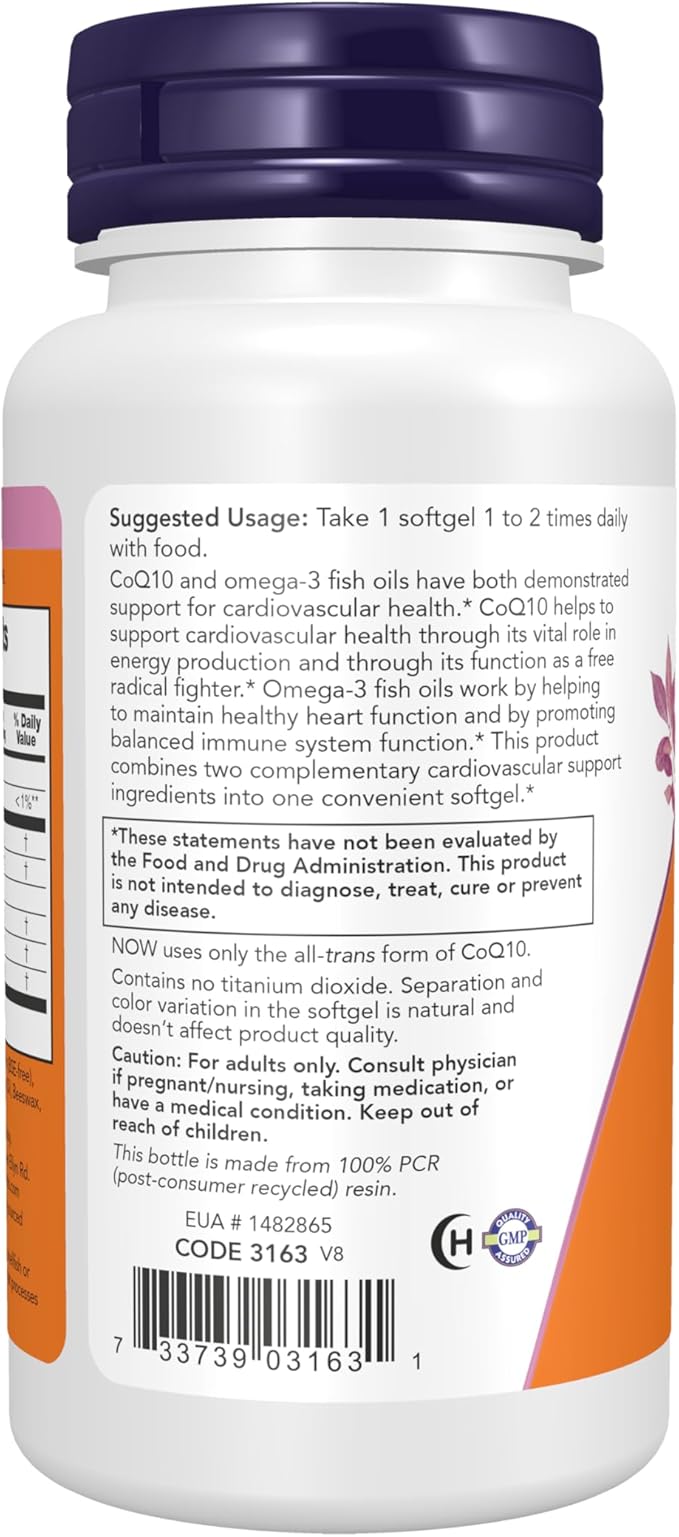 NOW Supplements, CoQ10 60 mg 3 Fish 60 Softgels