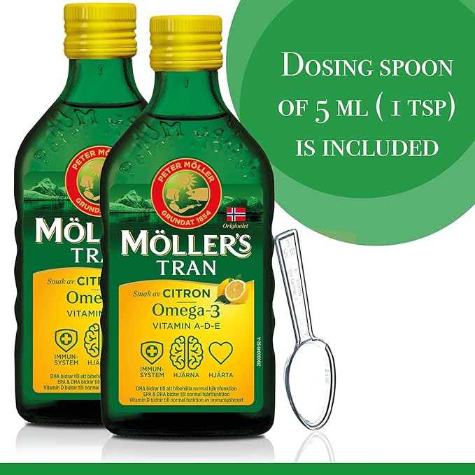 Tran Cod Liver Oil 2 x 250 ml/ 8.45 fl Omega-3 | 3 Fish 2 Bottles 1 Dosing