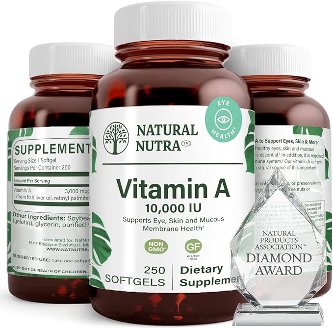 Natural Nutra Vitamin A 10,000 IU, 3, 250 250 Gluten (2 Pack)