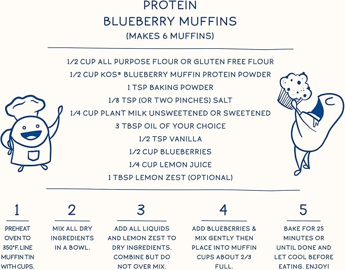 KOS Plant Based Protein Powder, Blueberry Muffin 15 Servings