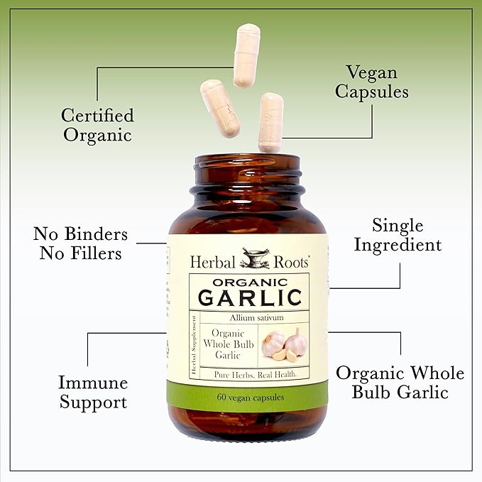 Herbal Roots Organic Whole Bulb Garlic Pills 600 mg 60 Organic
