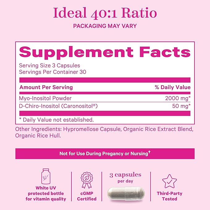 Pink Stork Myo-Inositol & D-Chiro Inositol Supplement - Hormonal Balance for Women - Ovarian Support - 40:1 Ratio - Fertility Supplements for Women - 90 Capsules, 1 Month Supply