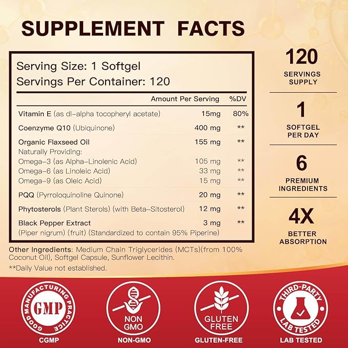 CoQ10 400mg SoftGels COQ10 CQ10 Coenzyme Q10 Supplement, 3, and 120 Servings