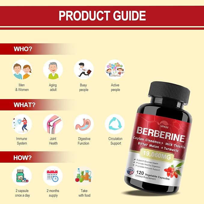 Berberine Supplement 19,060mg,Berberine with Ceylon Cinnamon,Bitter Supplement(120 Capsules)