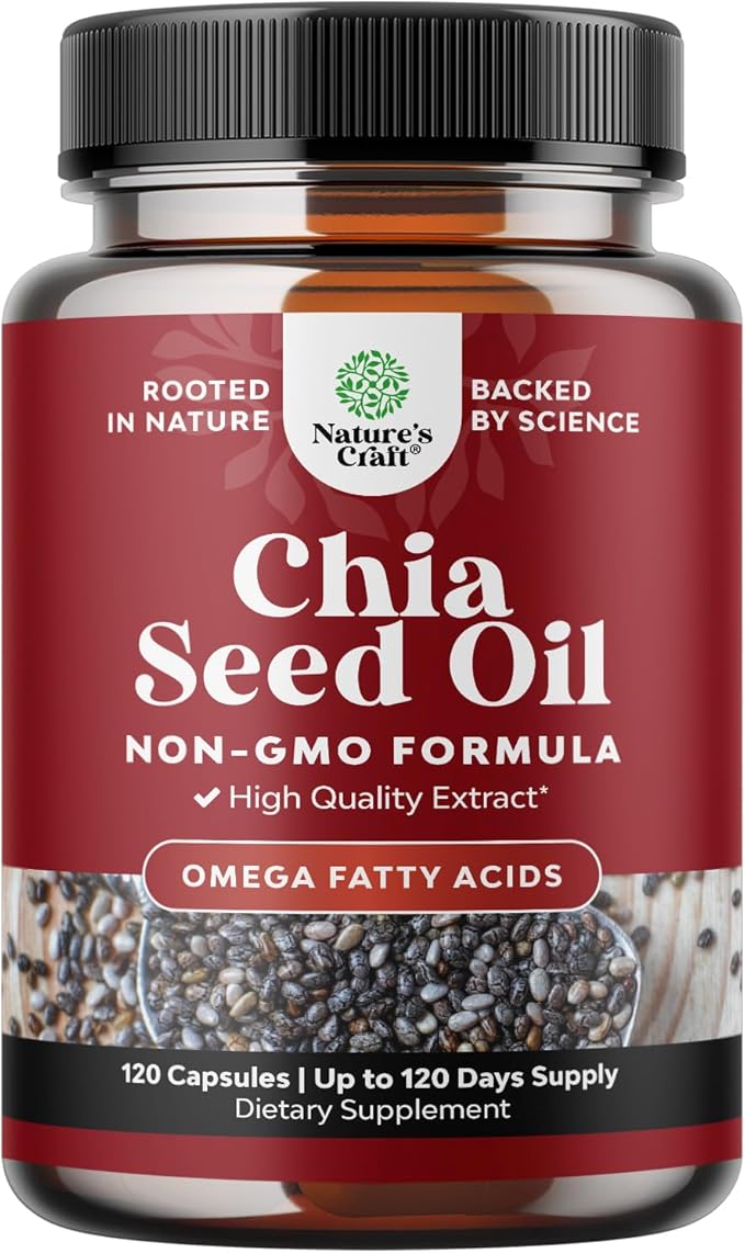 Chia Seed Oil Extract Capsules - Plant Based Omega 3 6 9 Supplement and Daily Fiber Capsules for Adults Digestive Support Immunity and Heart Health - Omega 3 Fatty Acids Supplement for Men and Women