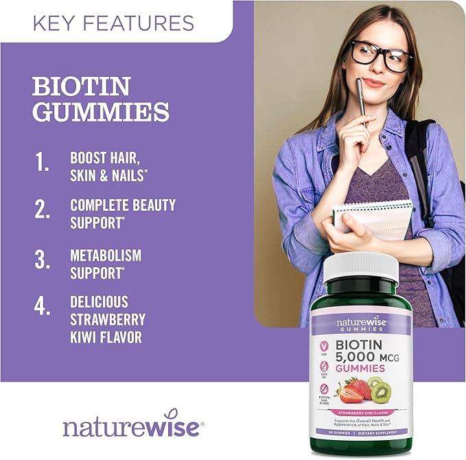 NatureWise Biotin Gummies B7 5000mcg 5000mcg Supports 90 Count[45 Count[45 Day