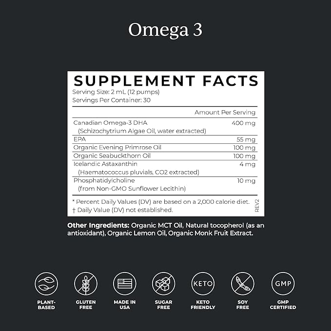 CYMBIOTIKA DHA Vegan Omega 3 Supplement, 4mg Liquid 2 Oz
