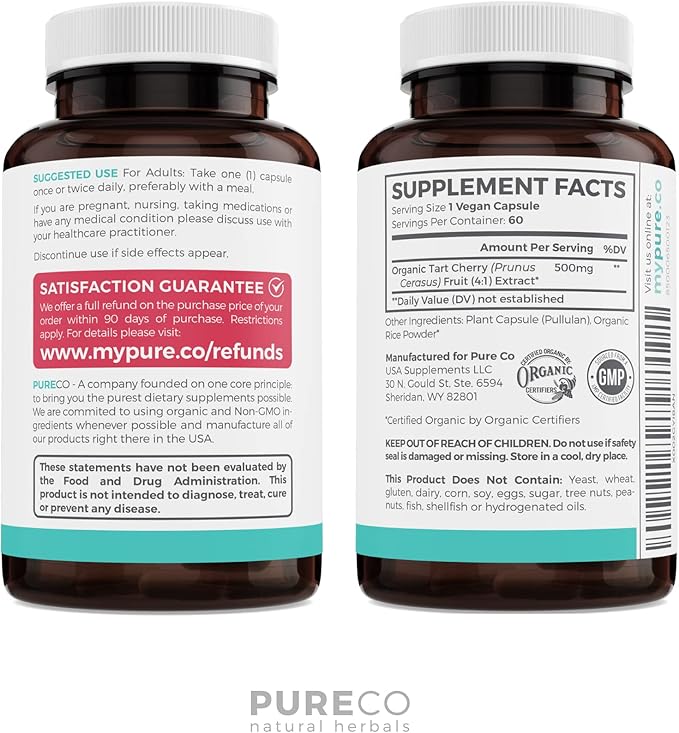 Organic Tart Cherry Capsules (Vegan & 4:1 Extract 2000mg of 60 Capsules 500mg