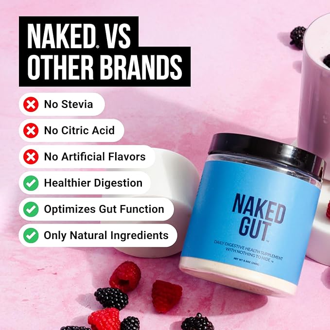 Naked Gut - Daily Gut Health Supplement - Natural Gut Health Powder for Gut Cleanse, Digestive Support, GMO-Free, Soy-Free, Gluten-Free, Vegan and Hypoallergenic, 40 Servings