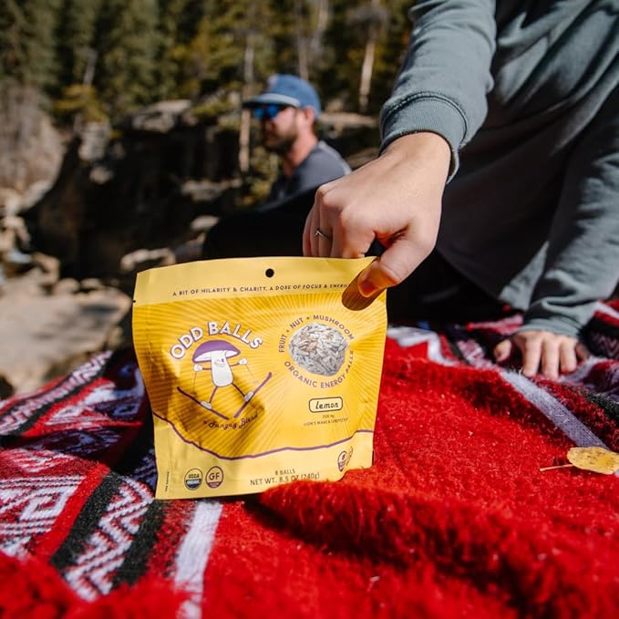 ODD BALLS Organic Energy Balls Lemon - Superfood Mushroom Snack - Running, Cycling, Hiking - Gels, Bars Alternative - Lion's Mane Focus, Cordyceps Energy - Vegan, Gluten Free Snacks for Kids & Adults