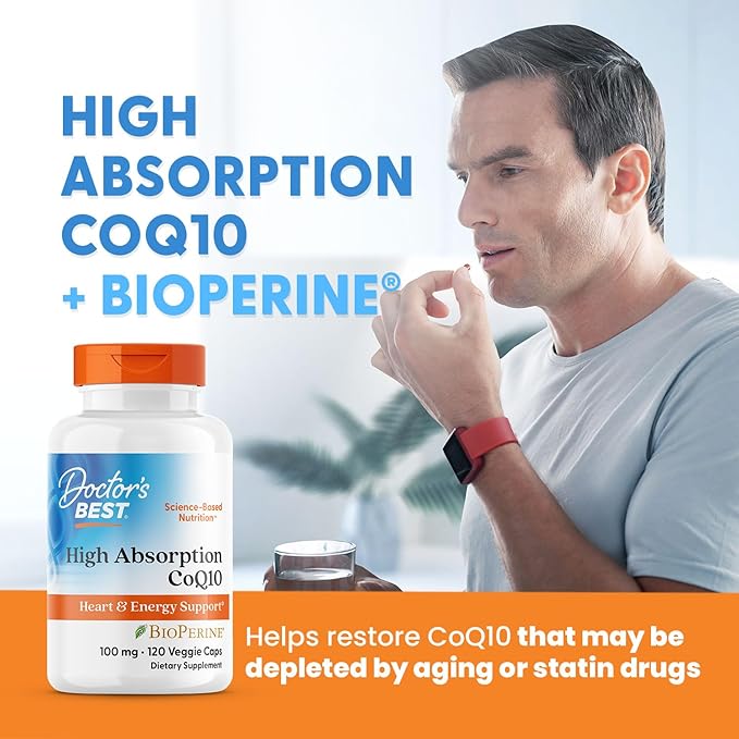 Doctor's Best High Absorption CoQ10 with Bioperine, Heart Health & Energy Production, Non-GMO, Gluten & Soy Free, Vegan, 100 Mg, 120 count