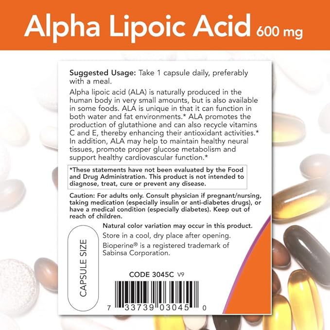 NOW Supplements, Alpha Lipoic Acid 600 120 Veg