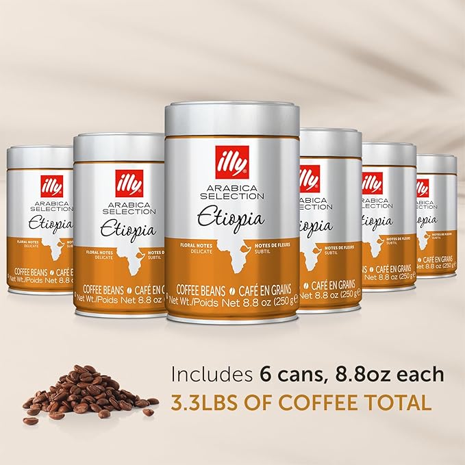 illy Whole Bean Coffee - Perfectly Roasted Whole Coffee Beans – Etiopia Bold Roast – Gentle Notes of Jasmine – Floral Notes - 100% Arabica Coffee - No Preservatives – 8.8 Ounce, 6 Pack