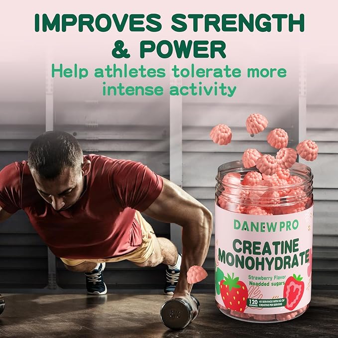 Creatine Monohydrate Gummies 5000mg for Men & Women, Creatine Monohydrate for Muscle Strength, Muscle Builder, Energy Boost, Pre-Workout Supplement(120 Count)-Strawberry Flavor