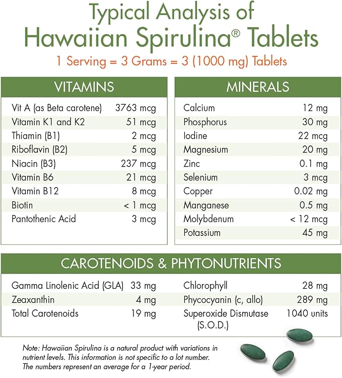 Nutrex Hawaii, Pure Hawaiian Spirulina, 1000 180 Count,