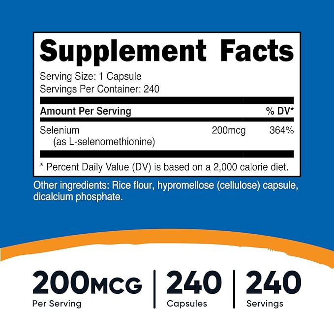 Nutricost Selenium 200mcg, 240 Vegetarian Capsules, Non-GMO, Gluten Free L-Selenomethionine