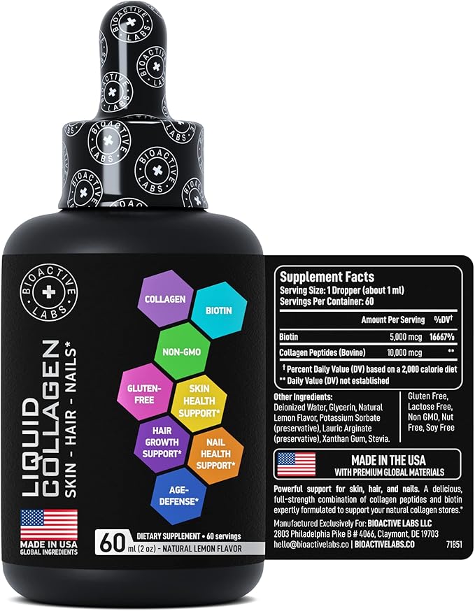 Hydrolyzed Liquid Collagen Peptides and Biotin 1 and 3 Biotin 60ml
