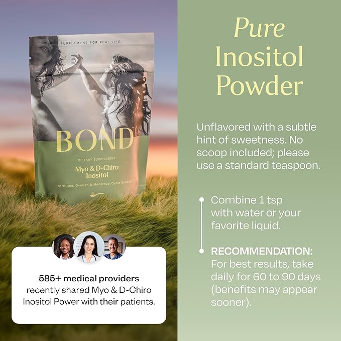 BOND Inositol Powder: Pure Myo-Inositol & D-Chiro Inositol for Hormone Balance w/Ovarian Support Vitamins, Ideal 40:1 Ratio of Myo-Inositol, Inositol Supplement for Women - 90 Vegan Servs