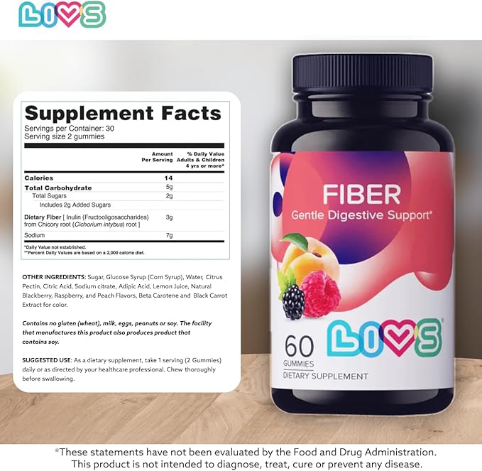Fiber Gummies for Adults | Perfect for Digestive Health, Gut Health & Weight Loss | Non GMO, Gluten Free & Vegen | Prebiotic Supplement as Gummy for Women & Men - 3000mg Fiber/Serving - 60 Count