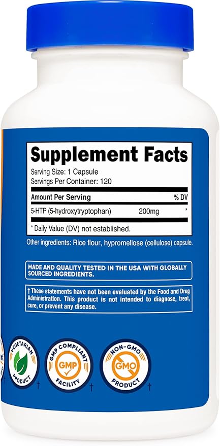 Nutricost 5-HTP 200mg, 120 Vegetarian Capsules (5-Hydroxytryptophan) (2 Bottles)
