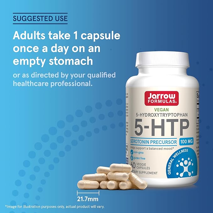 Jarrow Formulas 5-HTP, 100 mg, Serotonin 60 Veggie 60 Day