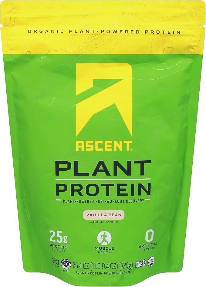 Ascent Plant Based Protein Powder 4g BCAA, 2g Leucine 20 Servings