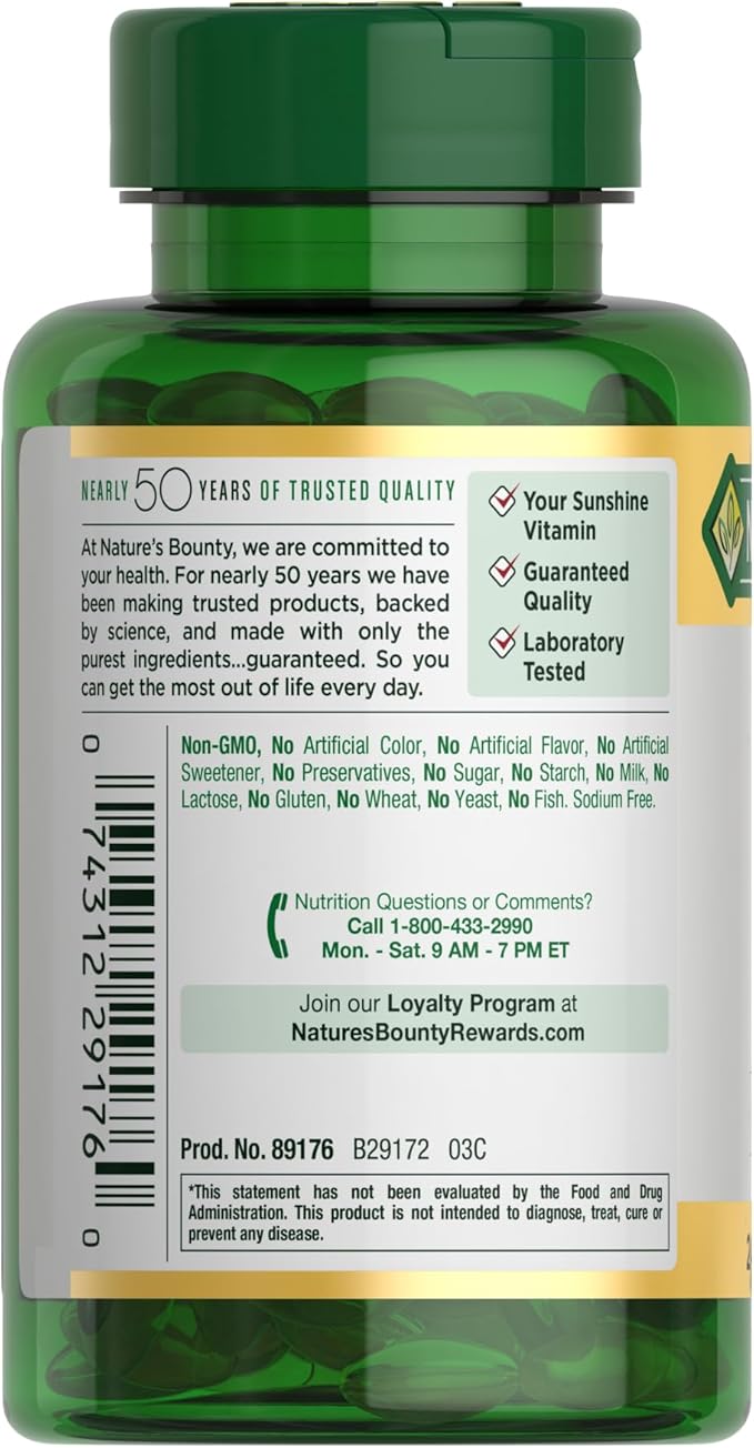 Nature's Bounty Vitamin D3, Immune Support, 125 mcg (5000iu), Rapid 240 Ct