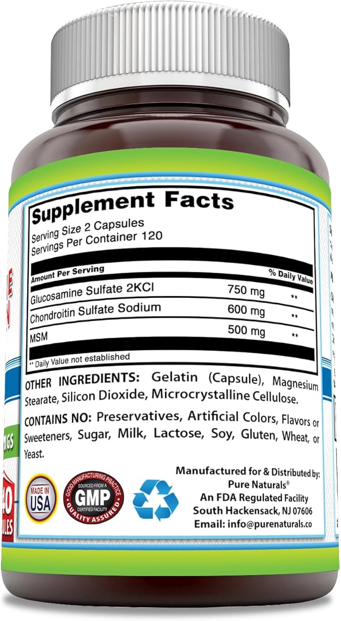 Pure Naturals Glucosamine Chondroitin + MSM Supplement 1850 Mg 240 Capsules