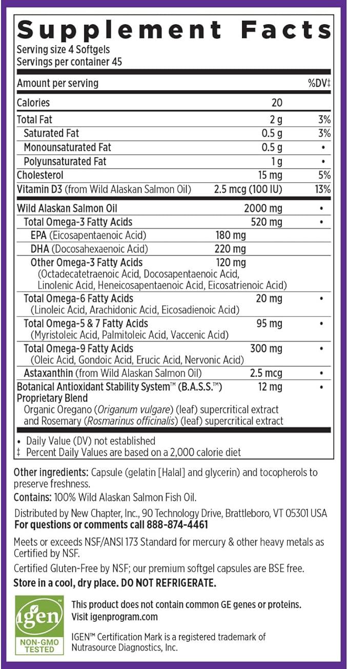 New Chapter Wholemega Fish Oil Supplement Omega-3 + D3 + 180 ct 500mg Softgels