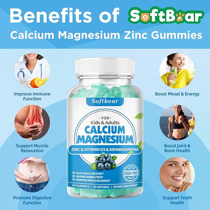 Calcium Magnesium Zinc Gummies for Women, 600 mg D3,B6,B12 for 120 Gummies