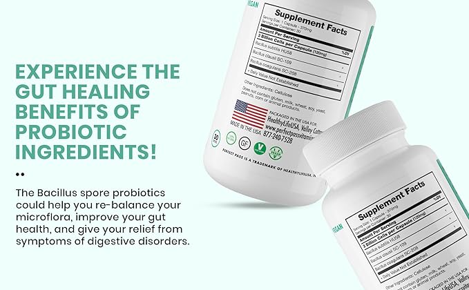 Probiotic, Natural Bacillus Spore Human Strains with 100% Survival Rate Through Stomach Acid and Bile for Gut and Digestive Wellness, Vegetarian, 30 Capsules