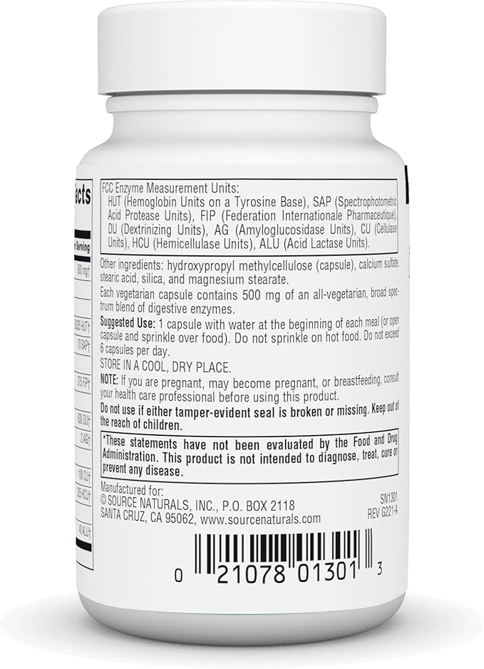 Source Naturals Essential Enzymes 500mg Bio-Aligned 60 Vegetarian