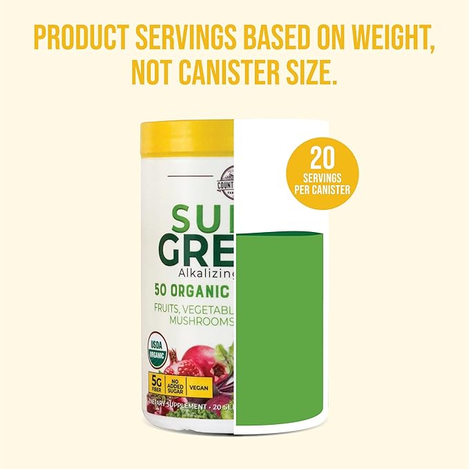 COUNTRY FARMS Super Greens Apple Banana 50 Organic 20 Servings, 10.6 Oz