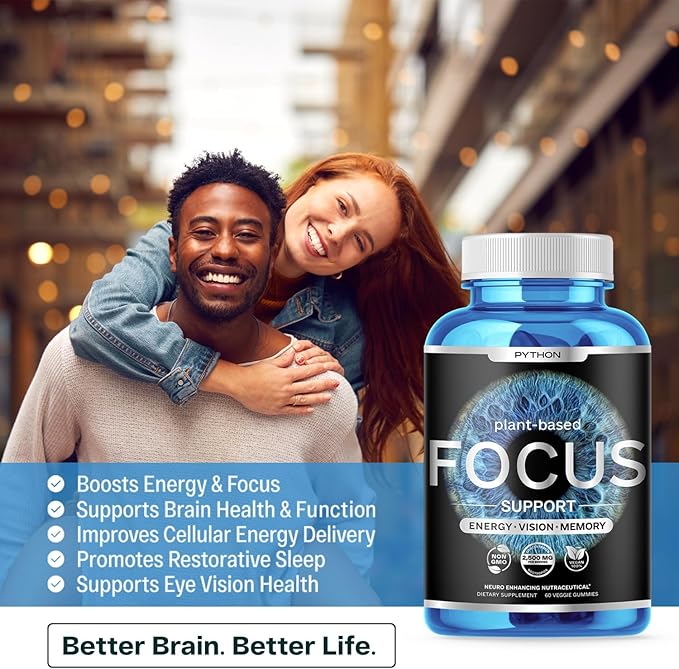 PYTHON FOCUS Brain Health Supplement 2 Eye D3, K2 K2 & B6, Zinc, 60 Vegan