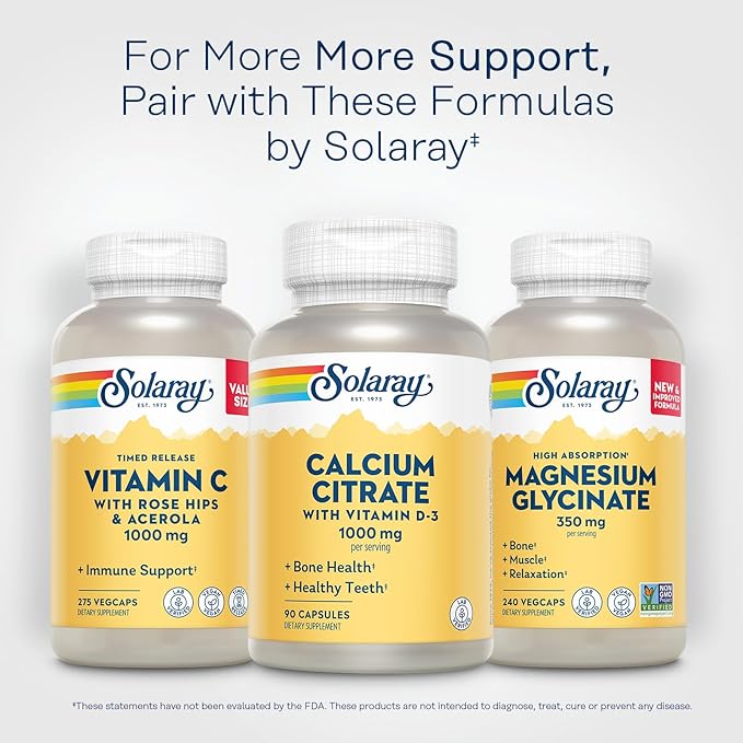Solaray Calcium Citrate with Vitamin D3 1000mg 60-Day Guarantee 15 Servings, 90 Capsules