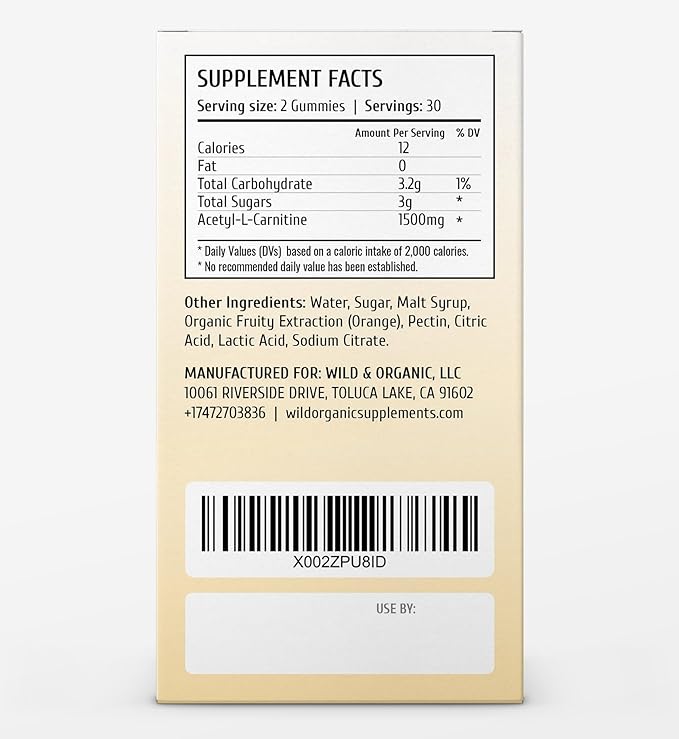 Wild & Organic Acetyl L-Carnitine Gummies 1500mg ALCAR 60 Chews