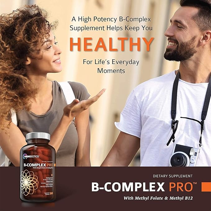 OmniBiotics Vitamin B Complex PRO B12, Methyl (B1, B2, B2, B3, B3, B5, B5, B6, B6, B7, B7, B8, B8, B9, B9, B12) B12) | 90 Vegan