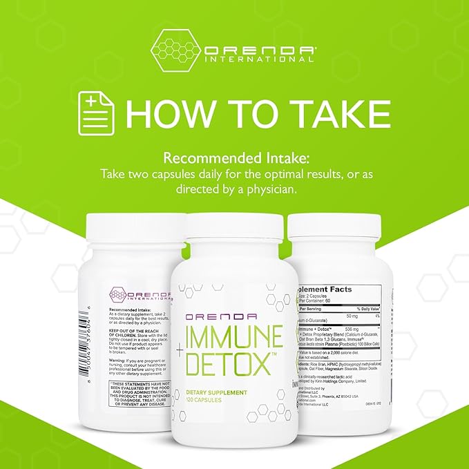 Orenda Immune + Detox - Specialized Formula with Calcium d-Glucarate, Beta 1,3 Glucans & IMMUSE® for Wellness and Balance - 120 Capsules